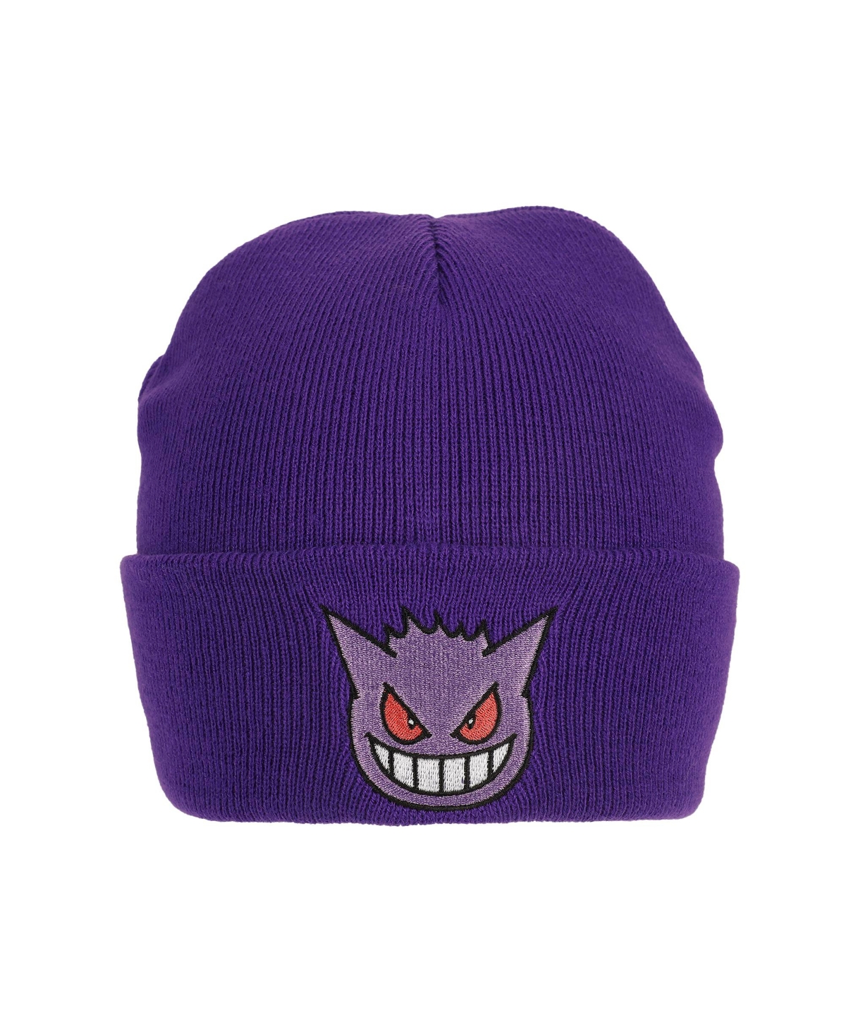 Pokemon Men's Gengar Face Embroidery Acrylic Knit Standard Cuff Beanie