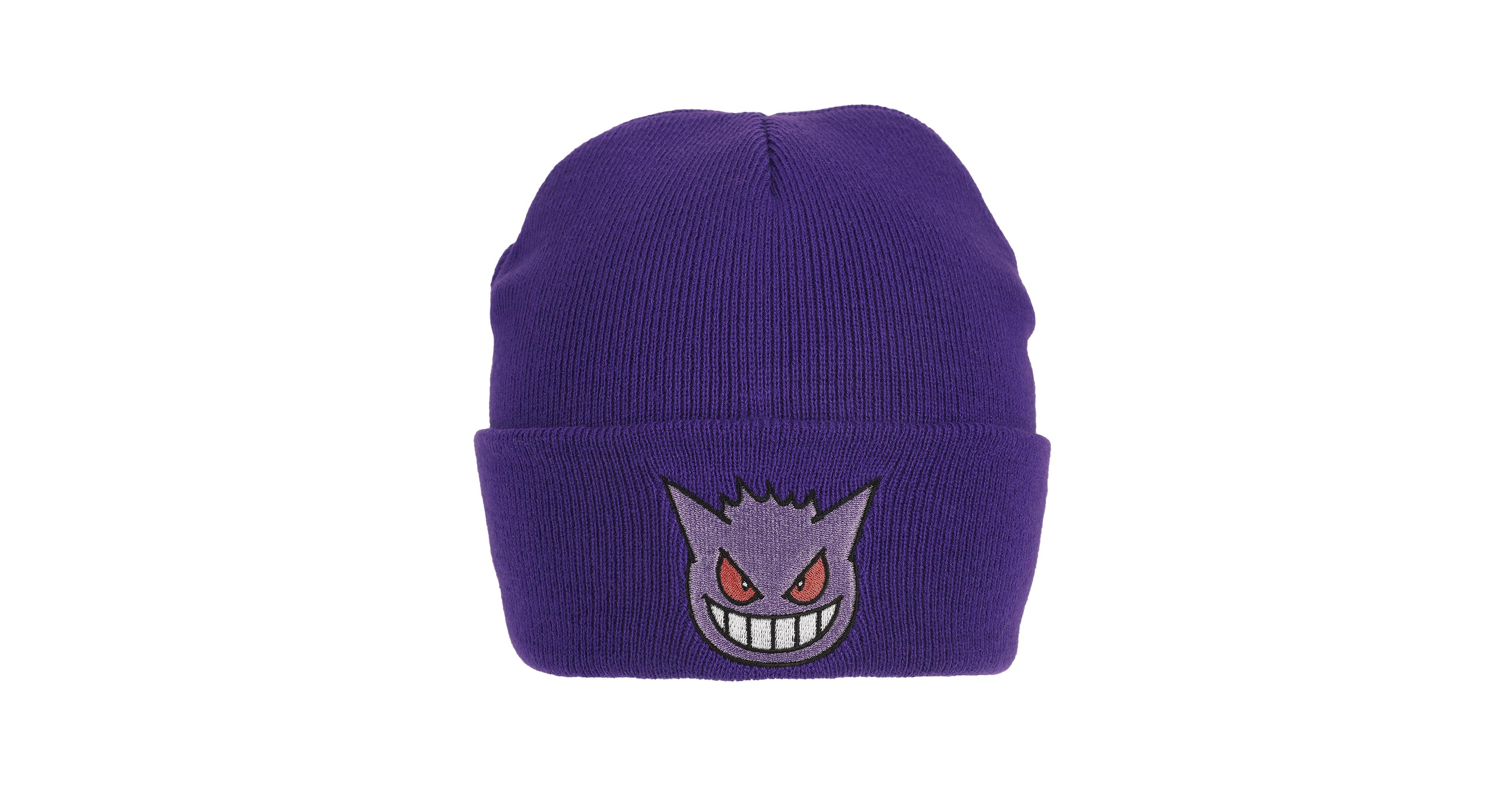 Pokemon Men's Gengar Face Embroidery Acrylic Knit Standard Cuff Beanie