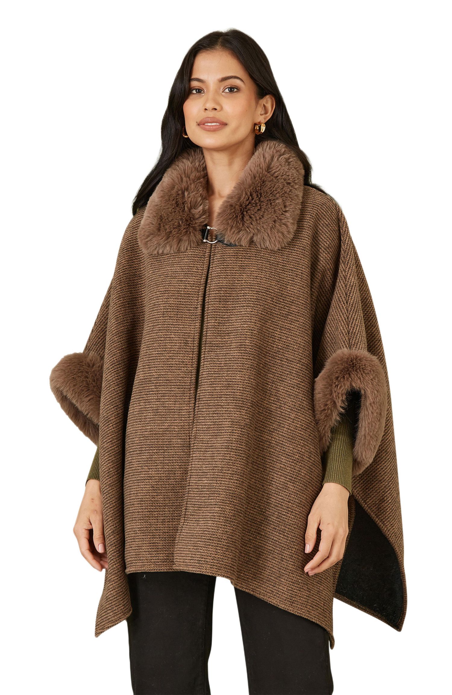 Women's Luxe Fur Collared Cape Jacket