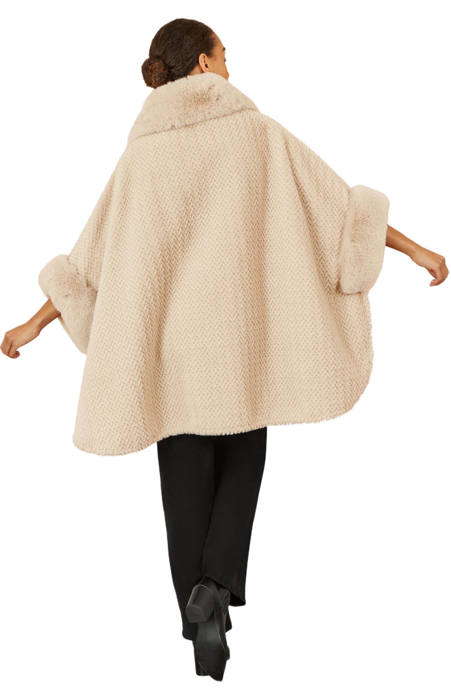 Women's Textured Faux Fur Lined Cape