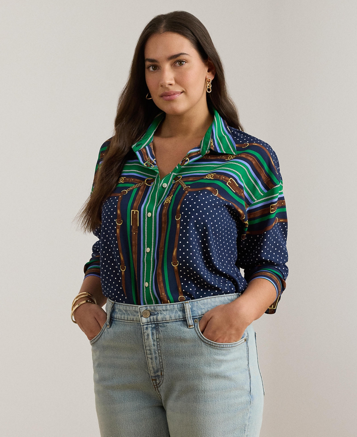 Lauren Ralph Plus Point Collared Belting & Polka-Dot Shirt