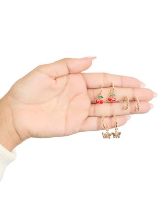 Gold-Tone Pave & Charm Huggie Hoop Earring Set, 6 Pairs