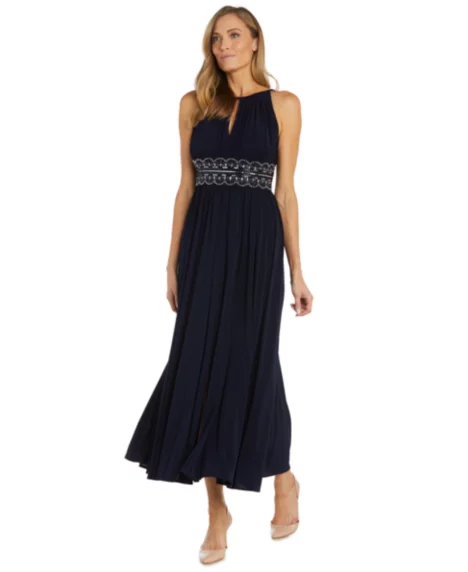 R&M Richards Petite Beaded Gown - Navy