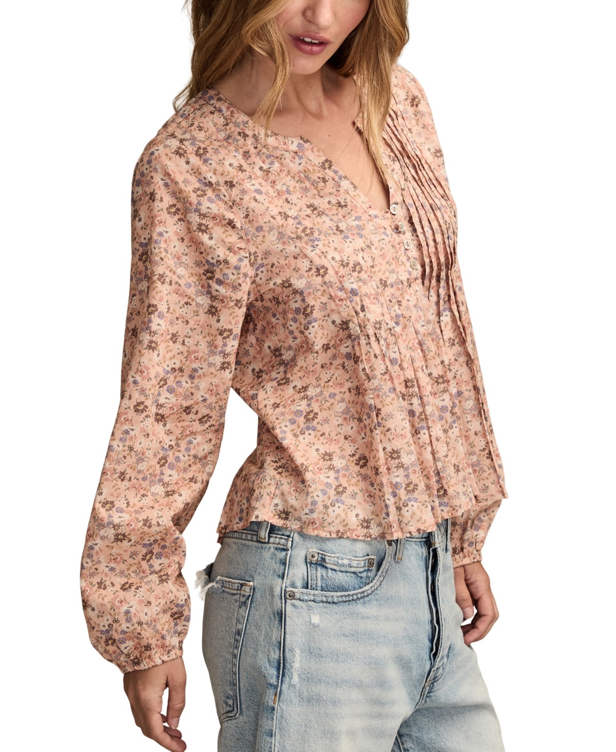 Lucky Brand Women's Pintuck Long-Sleeve Top