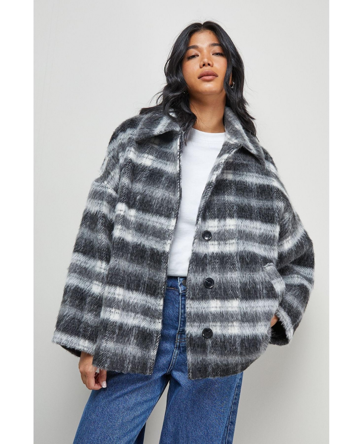 Warehouse Women's Check Oversized Short Car Coat