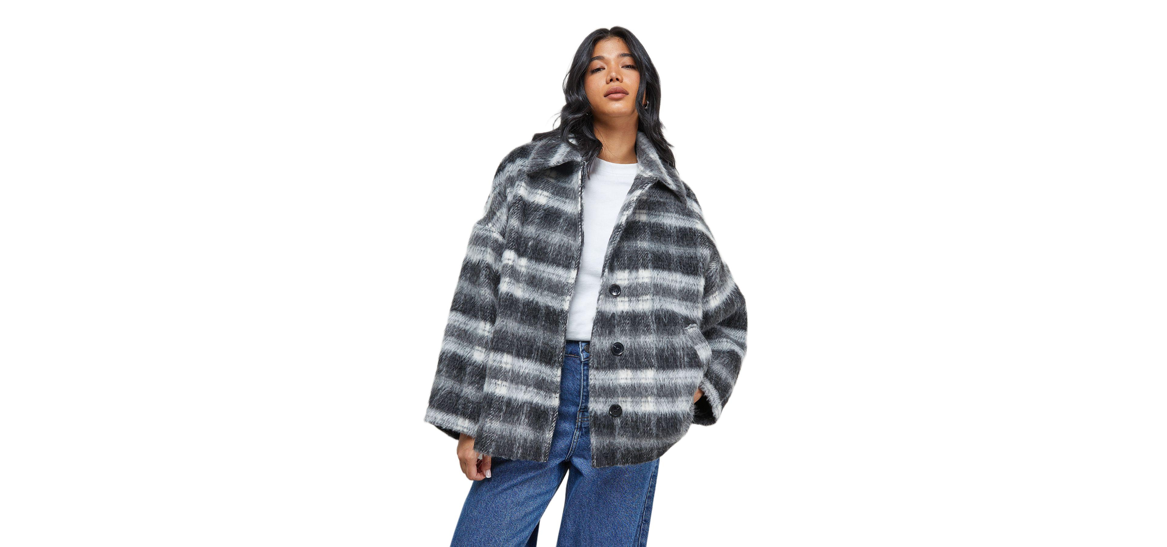 Warehouse Women's Check Oversized Short Car Coat