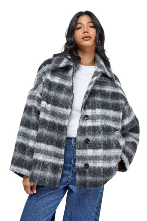 Женские куртки Warehouse Women's Check Oversized Short Car Coat
