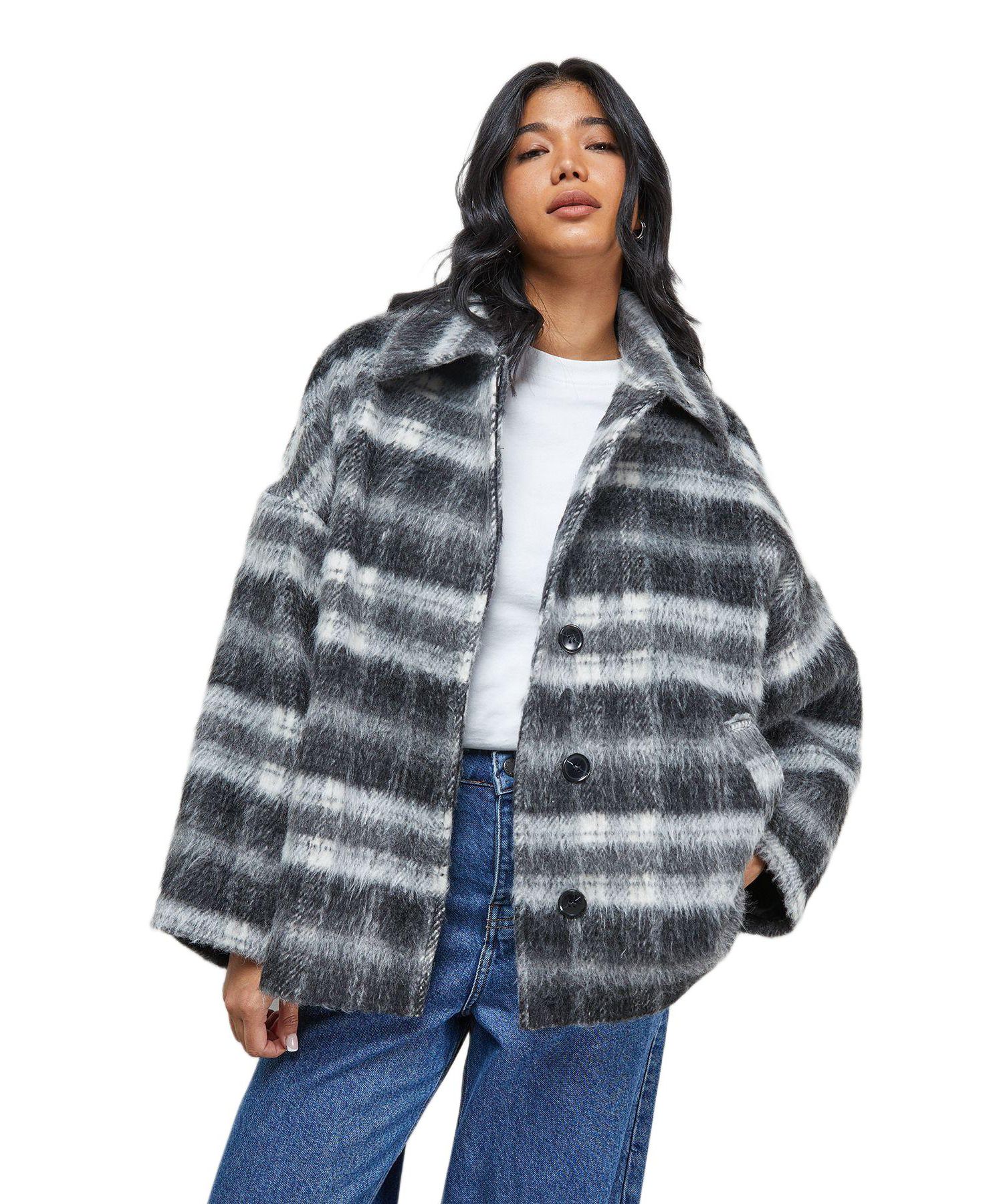 Women's Check Oversized Short Car Coat