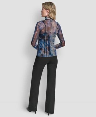 Women's Long-Sleeve Exposed Seam Mesh Top with Sleeveless Camisole