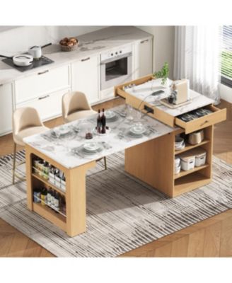 59.5" Extendable Kitchen Island with Dining Table & Storage