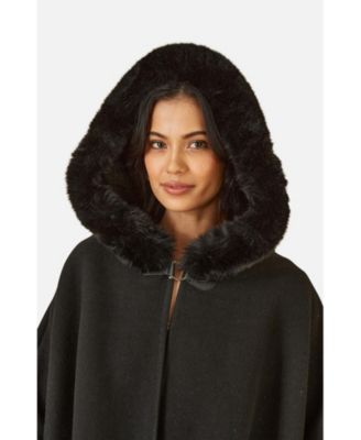 Women's Hooded Fur Cape Jacket