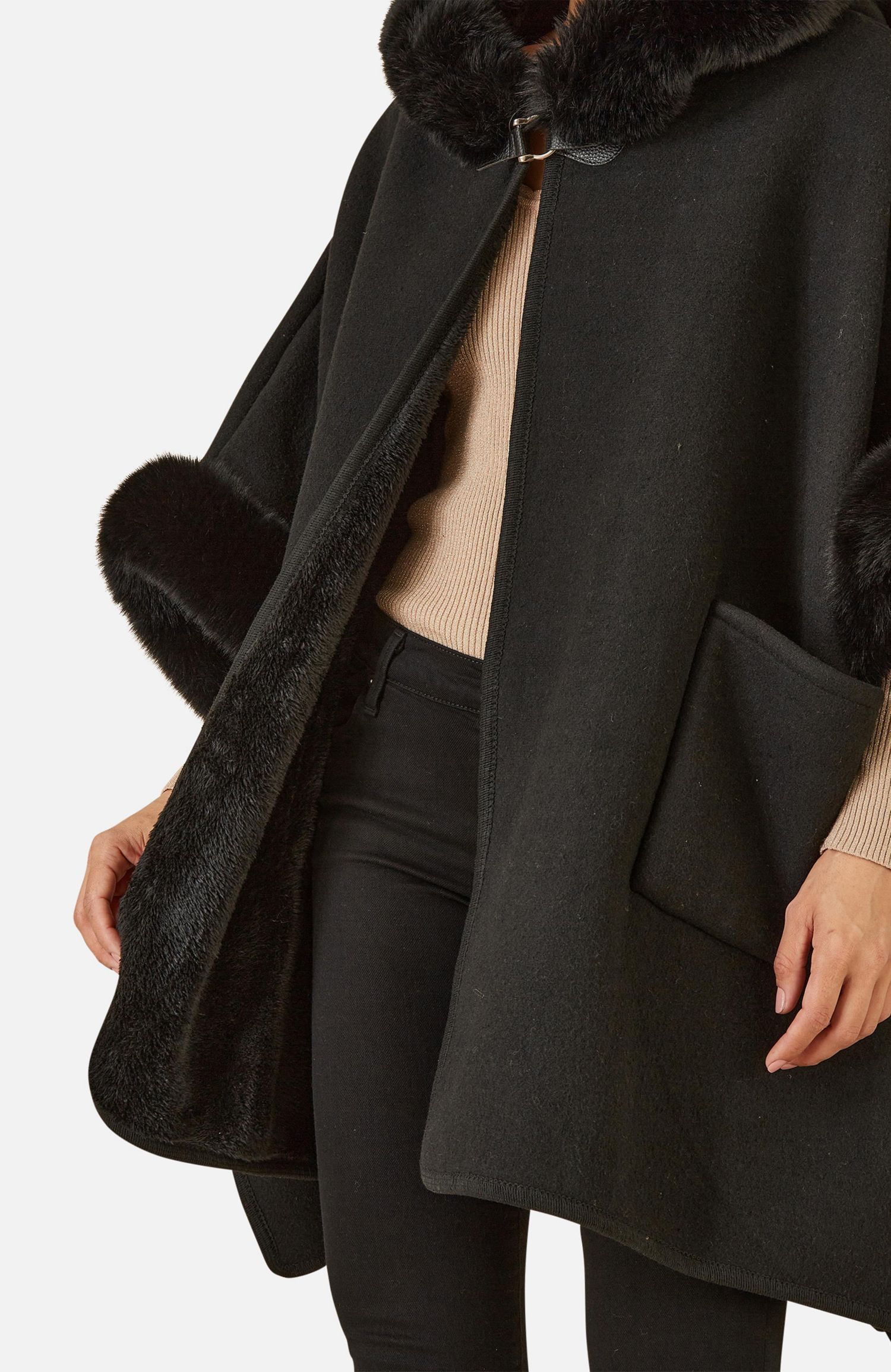 Women's Hooded Fur Cape Jacket