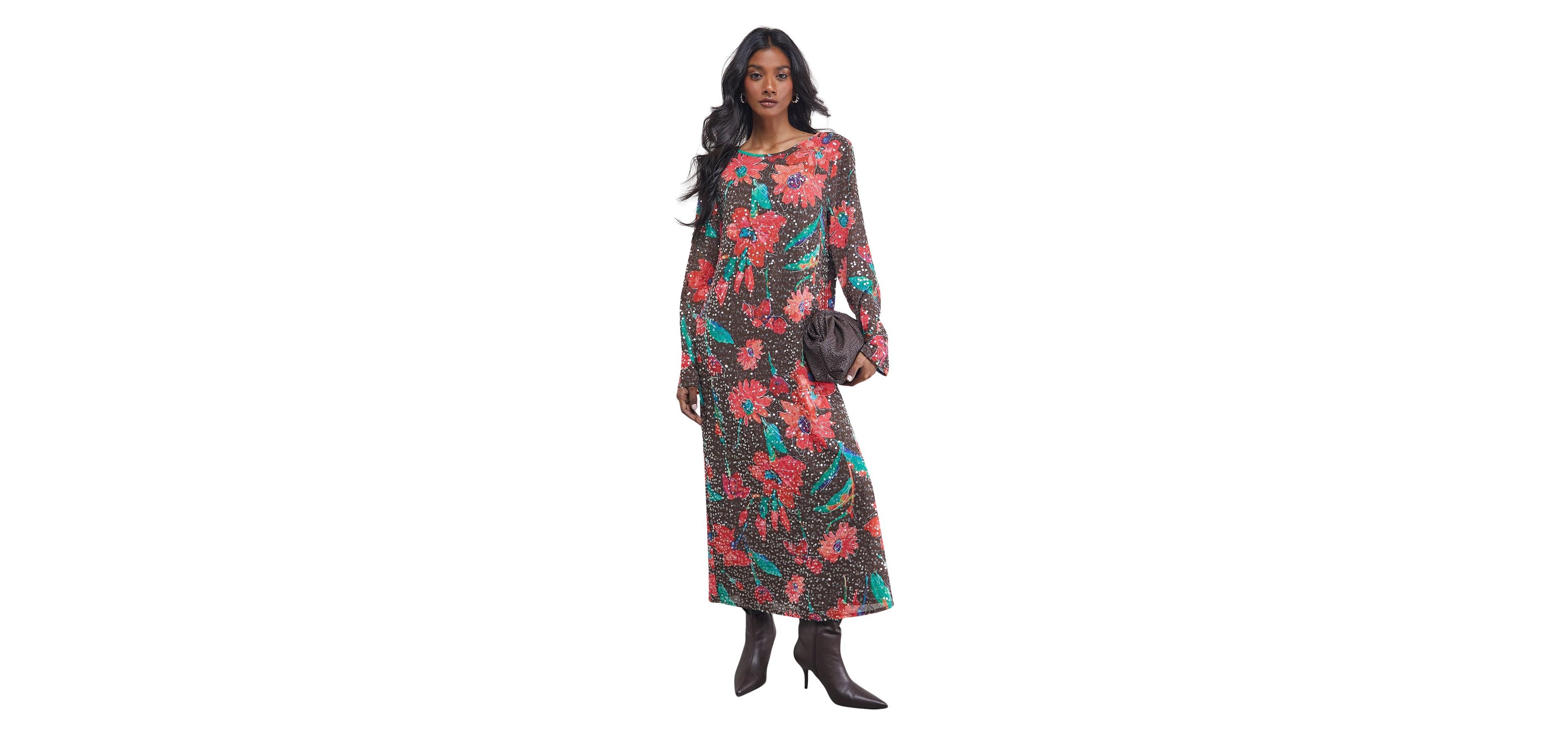 Warehouse Women's Sequin Column Midi Dress