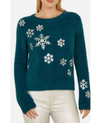 Women's Sequin Snowflake Fluffy Sweater