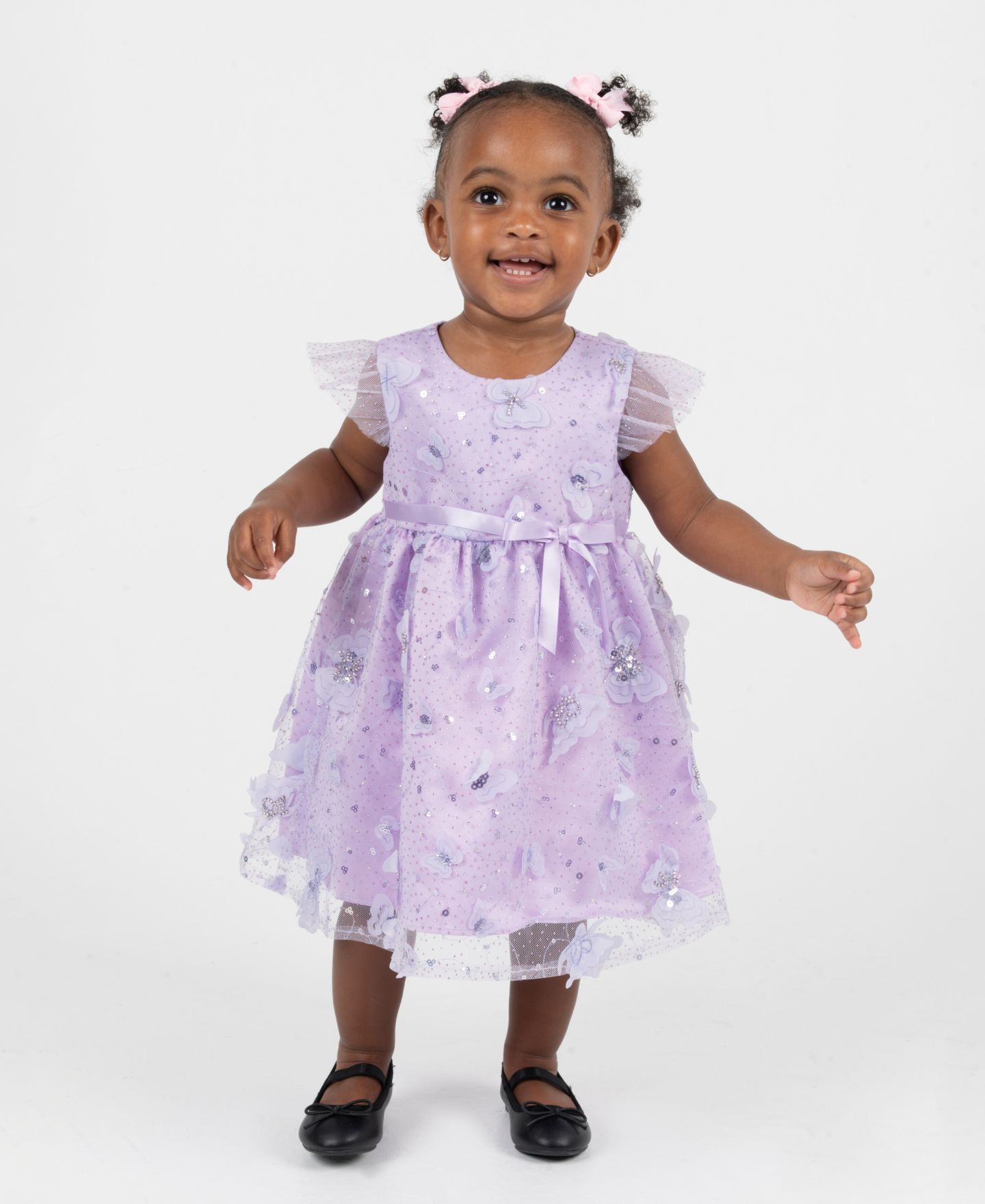 Платье Rare Editions Short-Sleeve 3D Butterfly Social Dress для девочек-малышей, цвет: Фиолетовый — фото 1