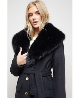 Women's Faux Fur Collar Belted Coat