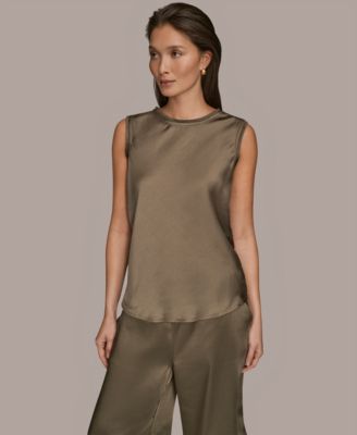 Women's Satin Sleeveless Fringe Trim Blouse