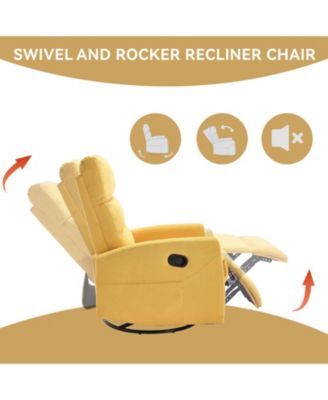 Manual Recliner Chair with Rocker and Swivel in Fabric, Upholstered Accent Chair for Living Room