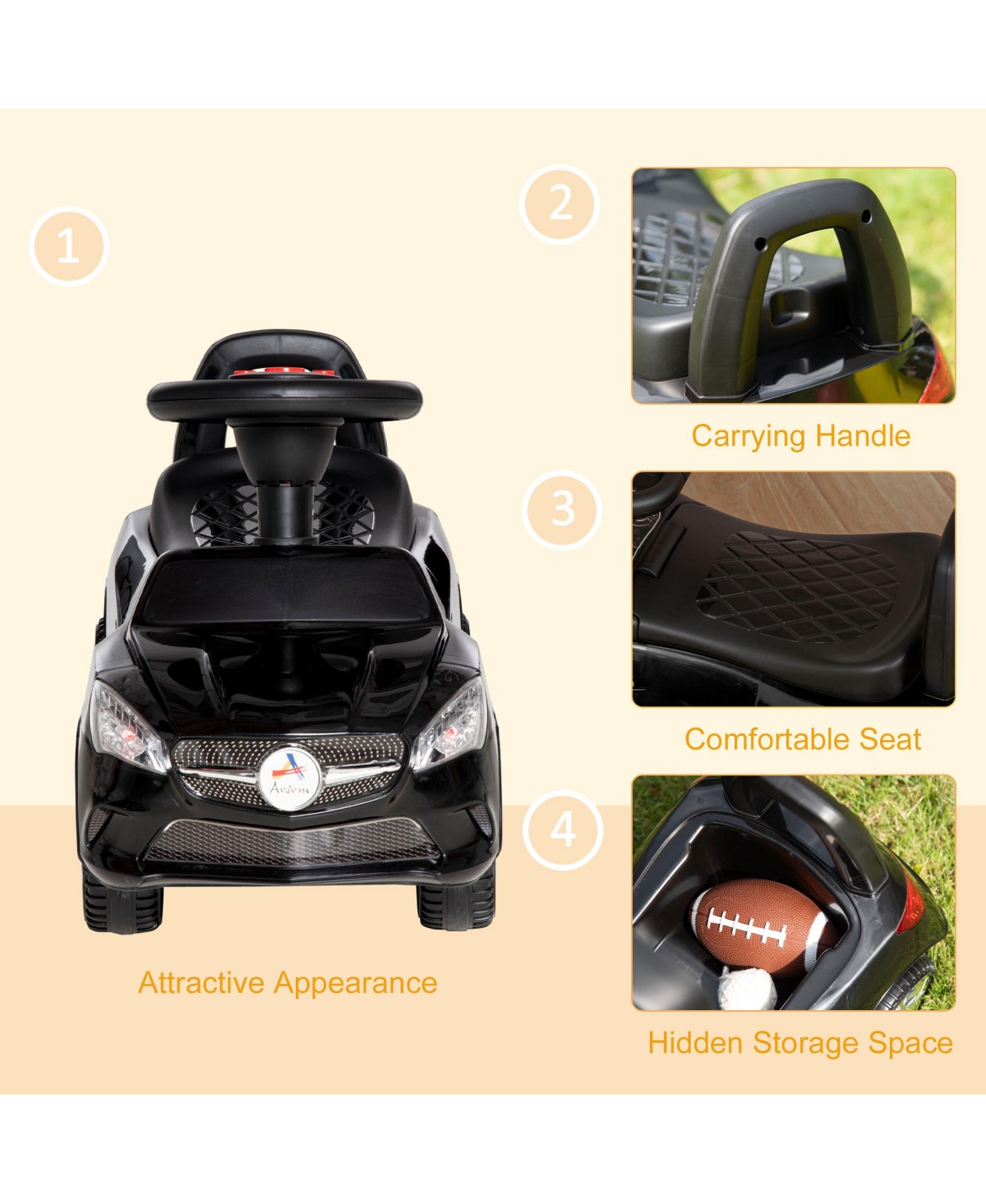 Aosom Ride on Sliding Car w/ Horn Music Working Lights Storage No Power