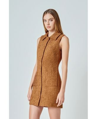 Women's Tweed Collared Mini Dress