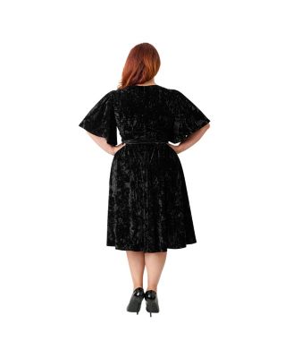 Plus Size 1940s Velvet Flutter Sleeve Swing Dress