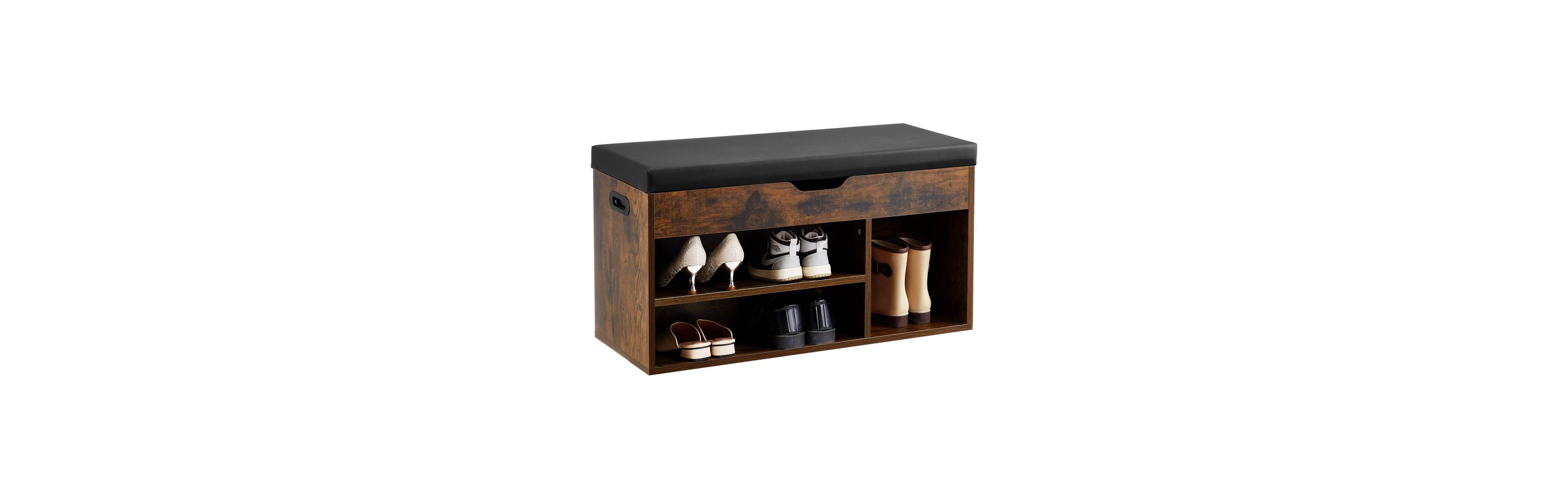 Slickblue Entryway Shoe Bench with Cushion Seat and 3 Storage Sections