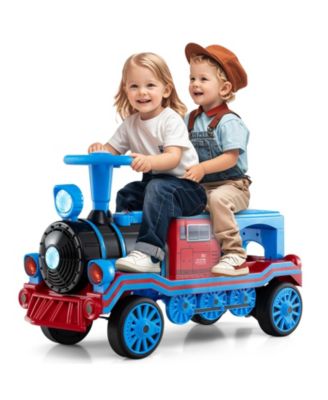 12V Two-Seater Ride-On Train Toy with Whistle Sound and Detachable Seat - Blue