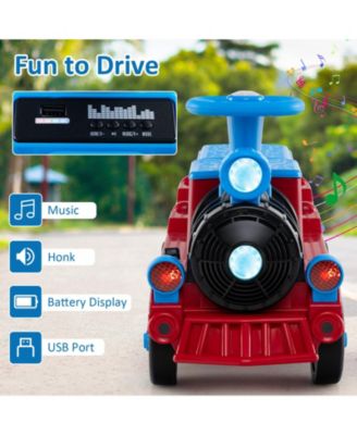 12V Two-Seater Ride-On Train Toy with Whistle Sound and Detachable Seat - Blue