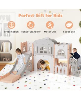 All-in-One Toddler Slide Playground with Tunnel, Ladder, and Basketball Hoop