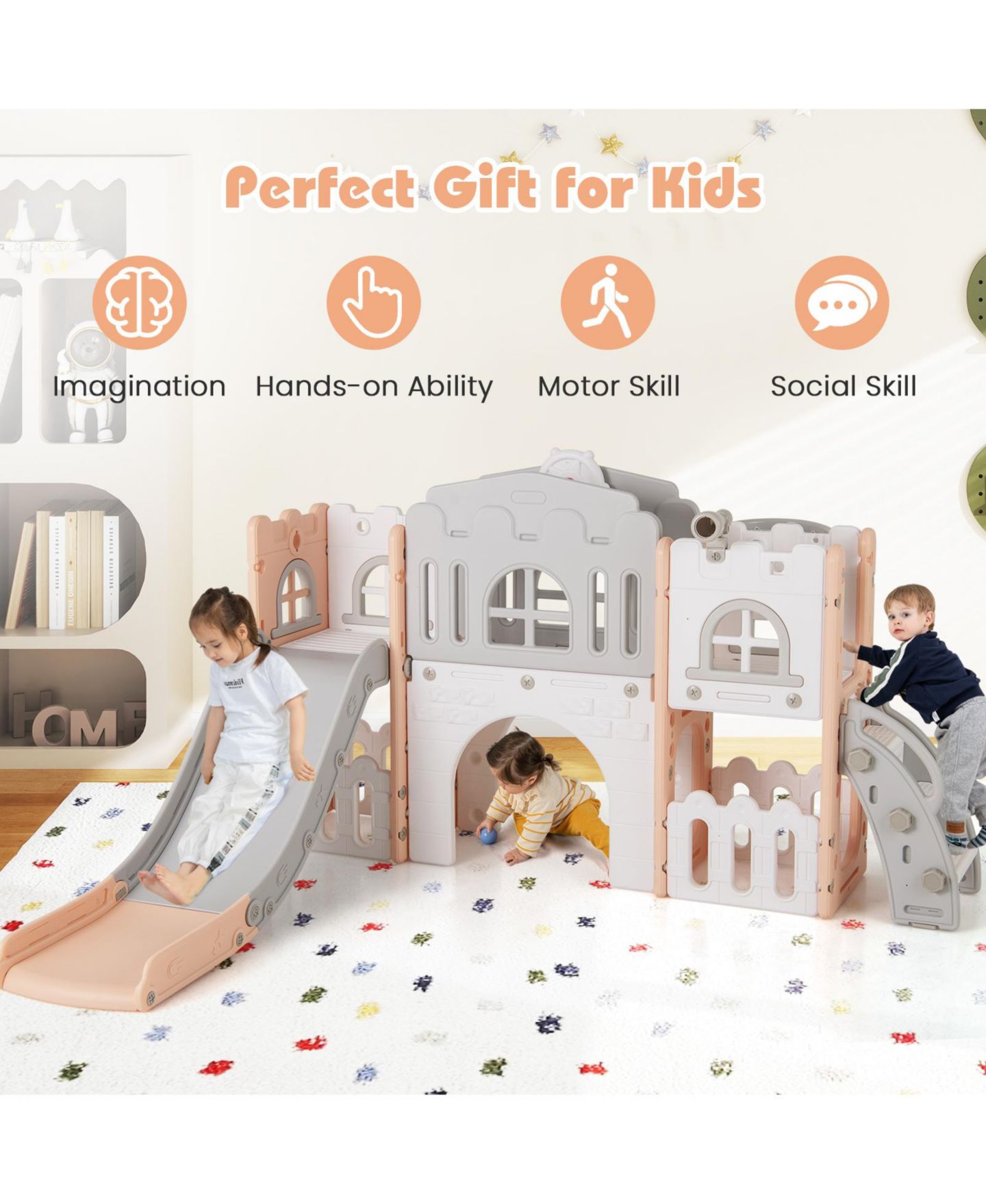 Детская игрушка HONGGE All-in-One Toddler Slide Playground with Adjustable Basketball Hoop, Ages 1-4, цвет: Colorful — фото 9