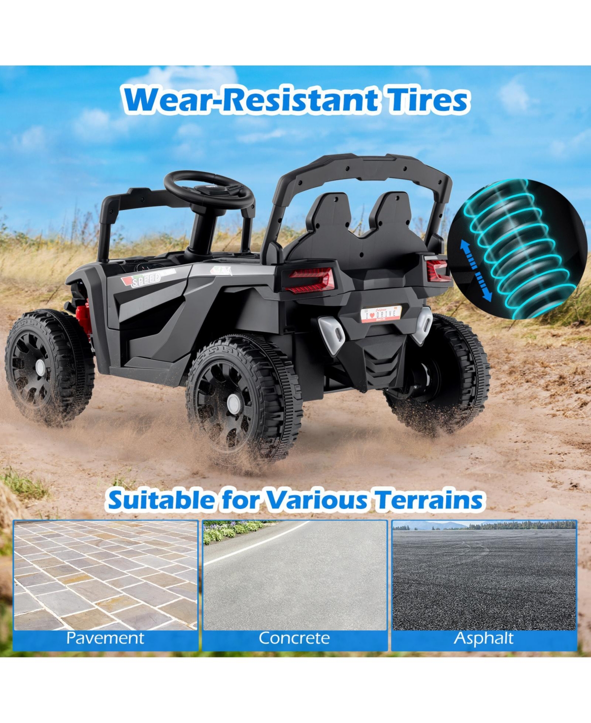 Sugift 12V Kids Ride On Car Utv Electric Vehicle with Led Lights Music and Horn