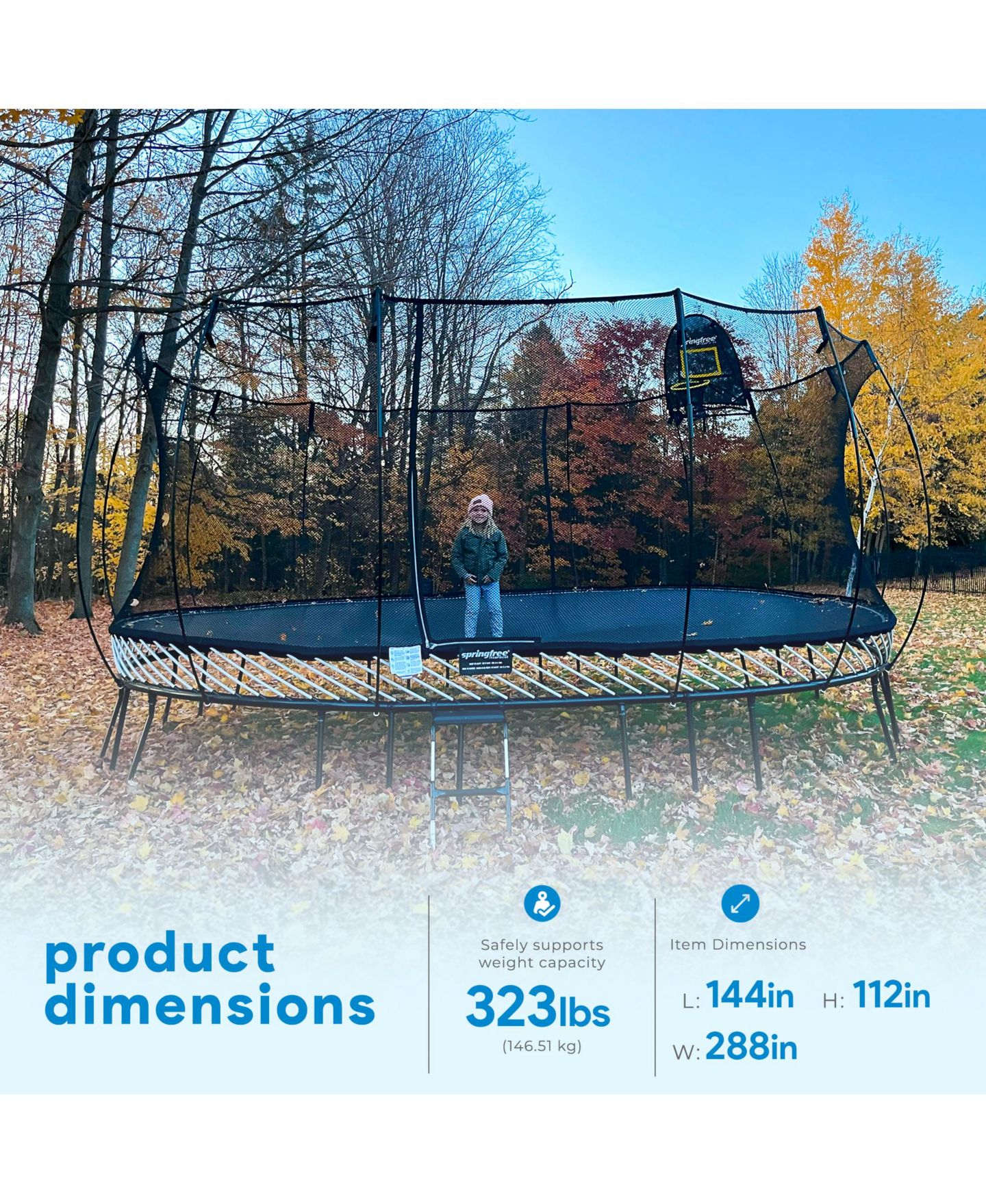 Детская игрушка Springfree Trampoline 12'x19' Jumbo Oval Springless Trampoline with Safety Enclosure Net, 1500 lbs, от 6 лет — фото 8