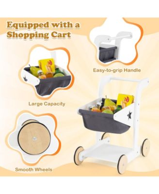 Wooden Supermarket Playset with Checkout Counter & Shopping Cart