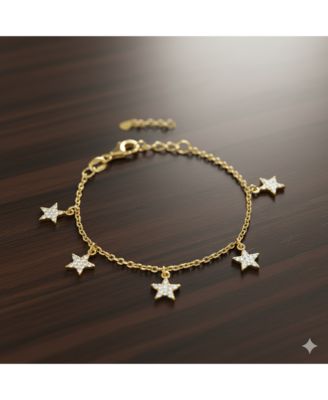 Gold Over Silver Pave CZ Star Bracelet 7 inches Adjustable