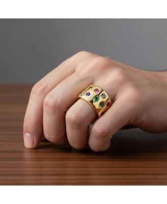 14k Gold Plated Colored CZ Wide Band Ring For Men & Women