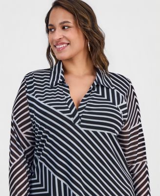 Plus Size Johnny-Collar Top