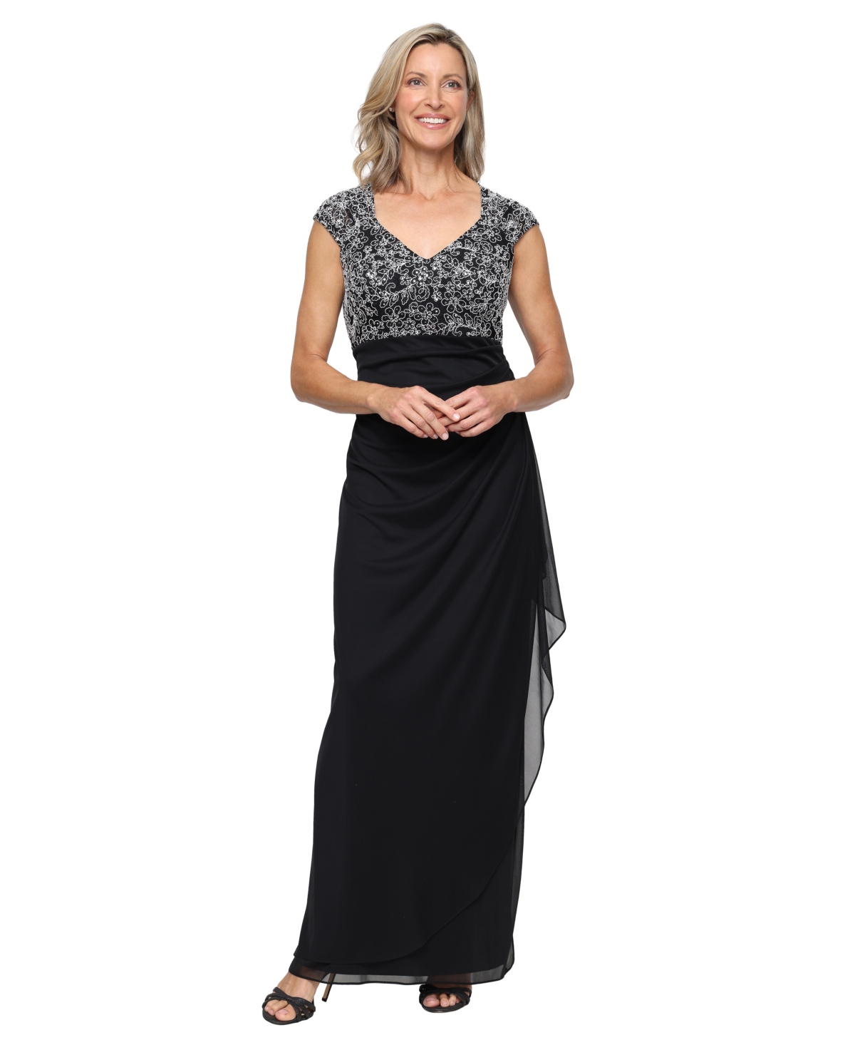 Alex Evenings Women's Lace-Bodice Cap-Sleeve Gown