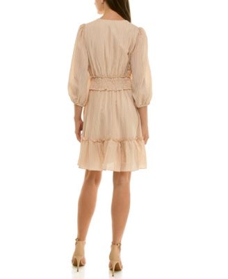 Women's Striped Smocked Waist Pull-On Midi Dress