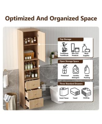 67.7 Inch Tall Freestanding Bathroom Cabinet with Door Adjustable Shelf and 3 Drawers