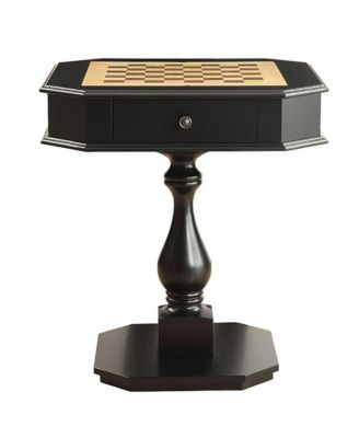 Black Game Table with Chessboard Top and Two Storage Drawers Sturdy Pedestal Base for Organized Gaming and Display