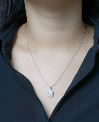 Diamond Octagon Halo Cluster 18" Pendant Necklace (1/3 ct. t.w.) in Sterling Silver, Exclusive