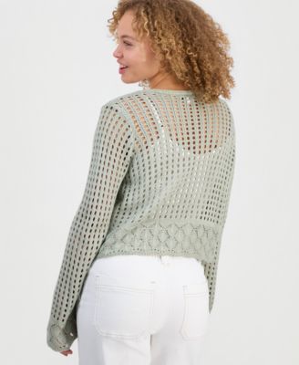 Juniors' Tie-Front Open-Knit Cardigan