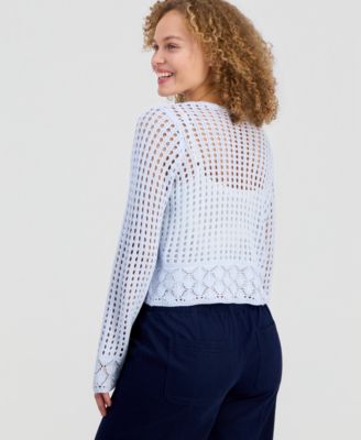 Juniors' Tie-Front Open-Knit Cardigan