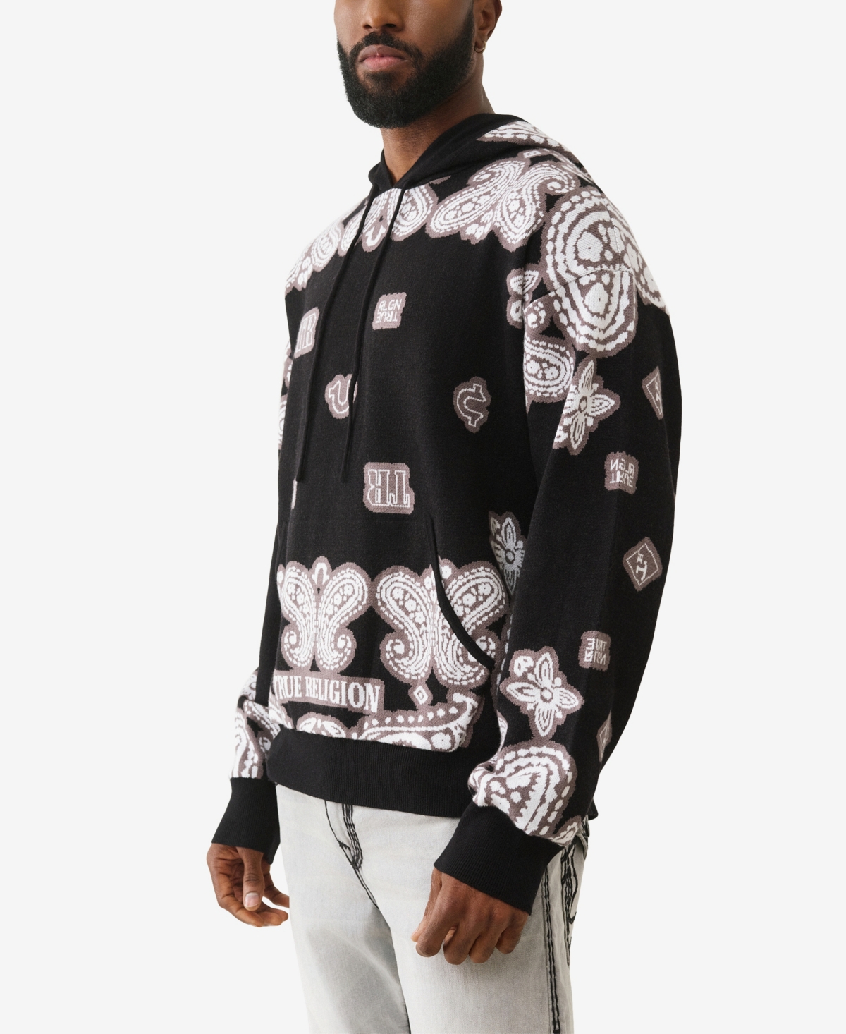 True Religion Men's Bandana Print Long-Sleeve Hoodie