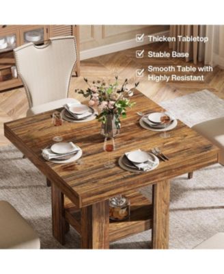 31.5" Square Dining Table for 4, Small Kitchen Table with Shelf Storage, Brown