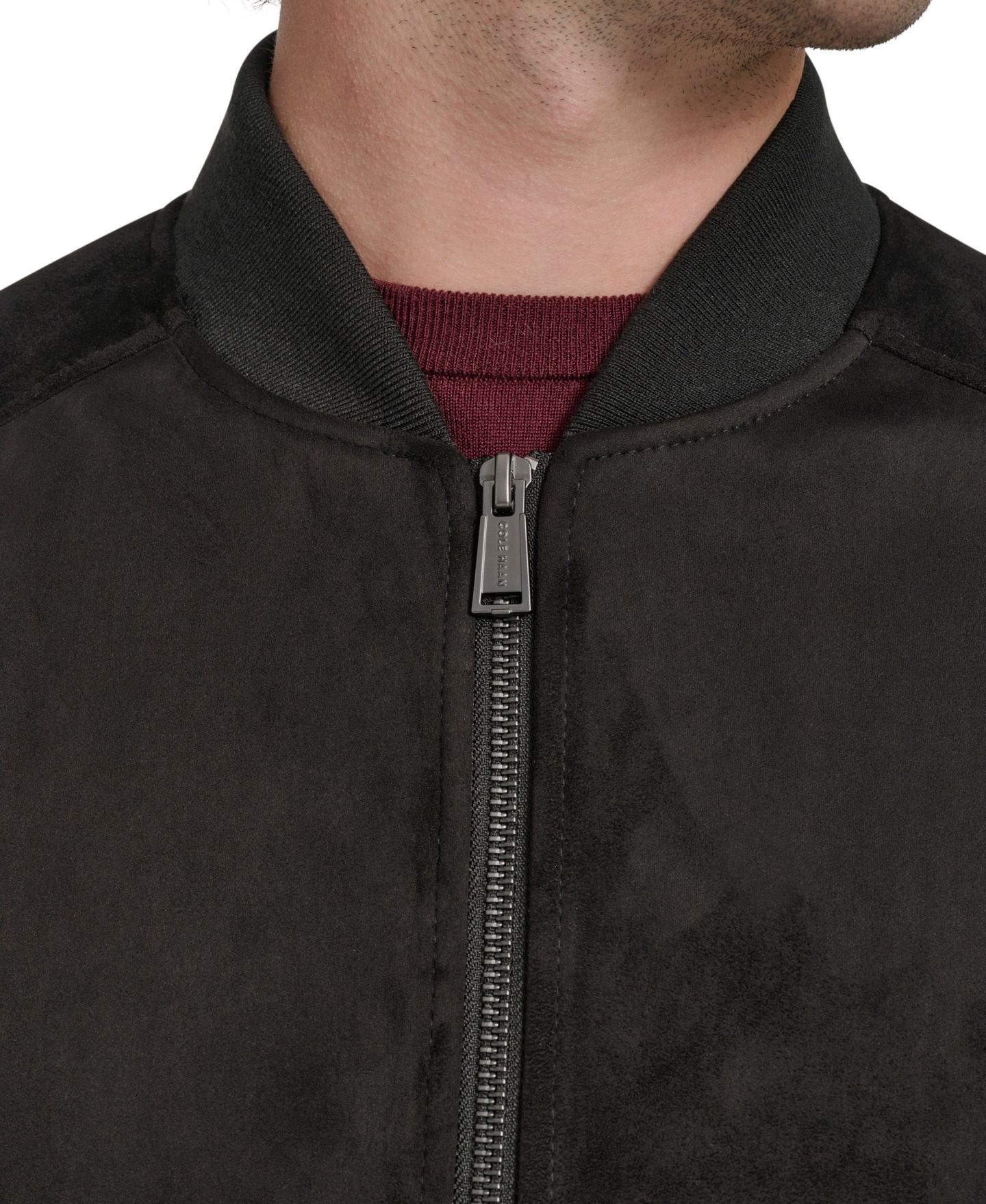 Мужская куртка Cole Haan Faux Suede Bomber, цвет: Чёрный — фото 4