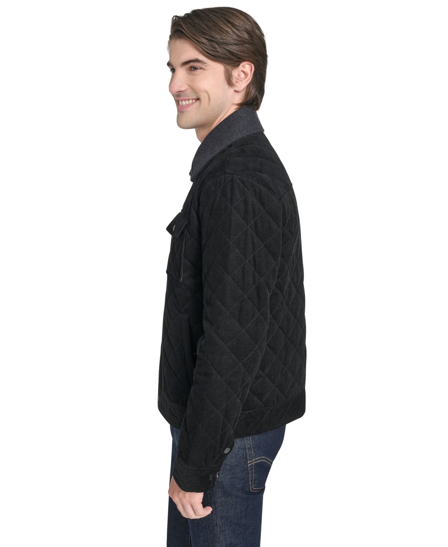 Men's Collared Quilted Button-Front Jacket