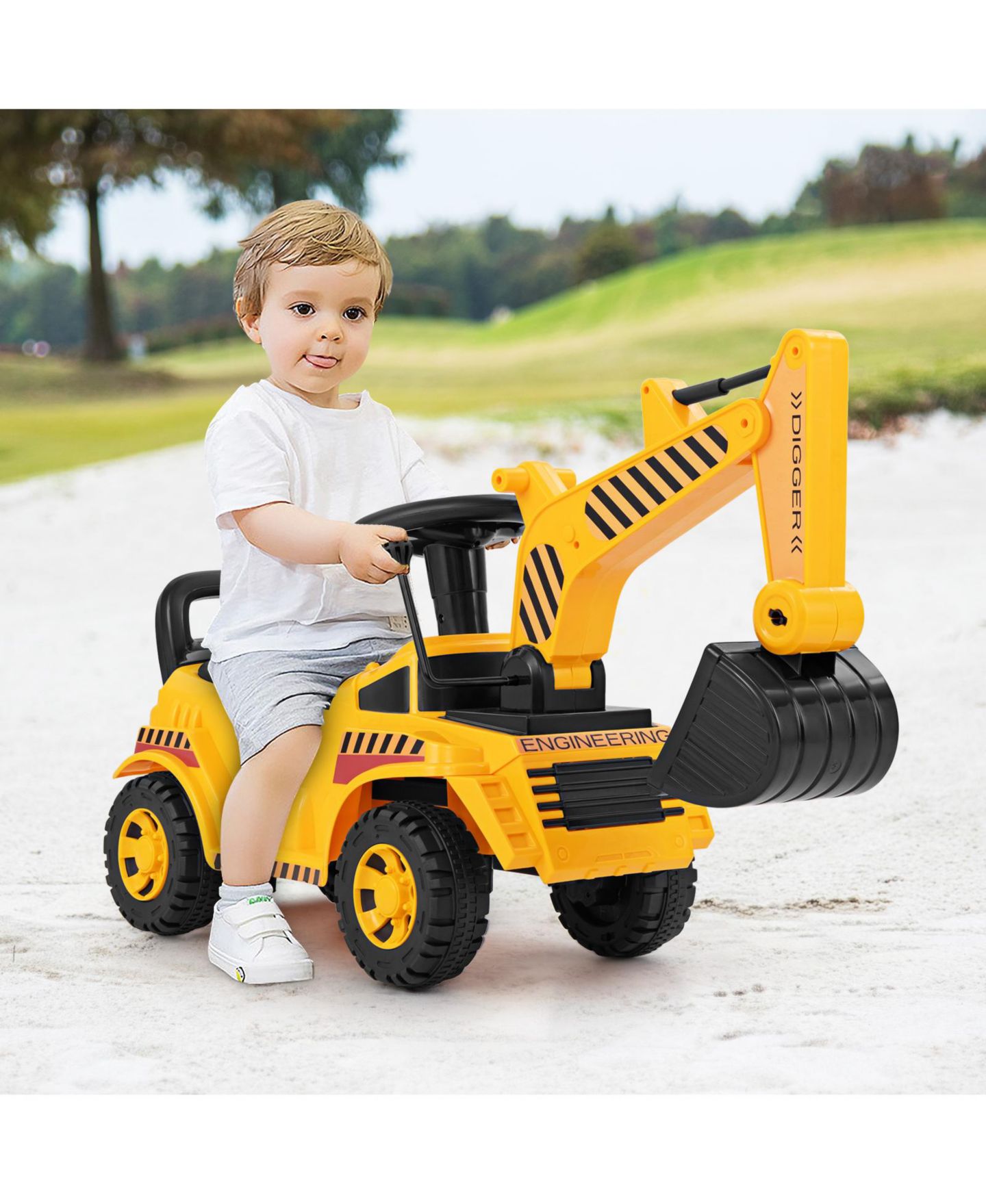 Детская игрушка HONGGE Kids Ride-On Excavator Toy with Adjustable Shovel and Foot-Pedal Control, Ages 1.5+, цвет: Жёлтый чёрный — фото 5