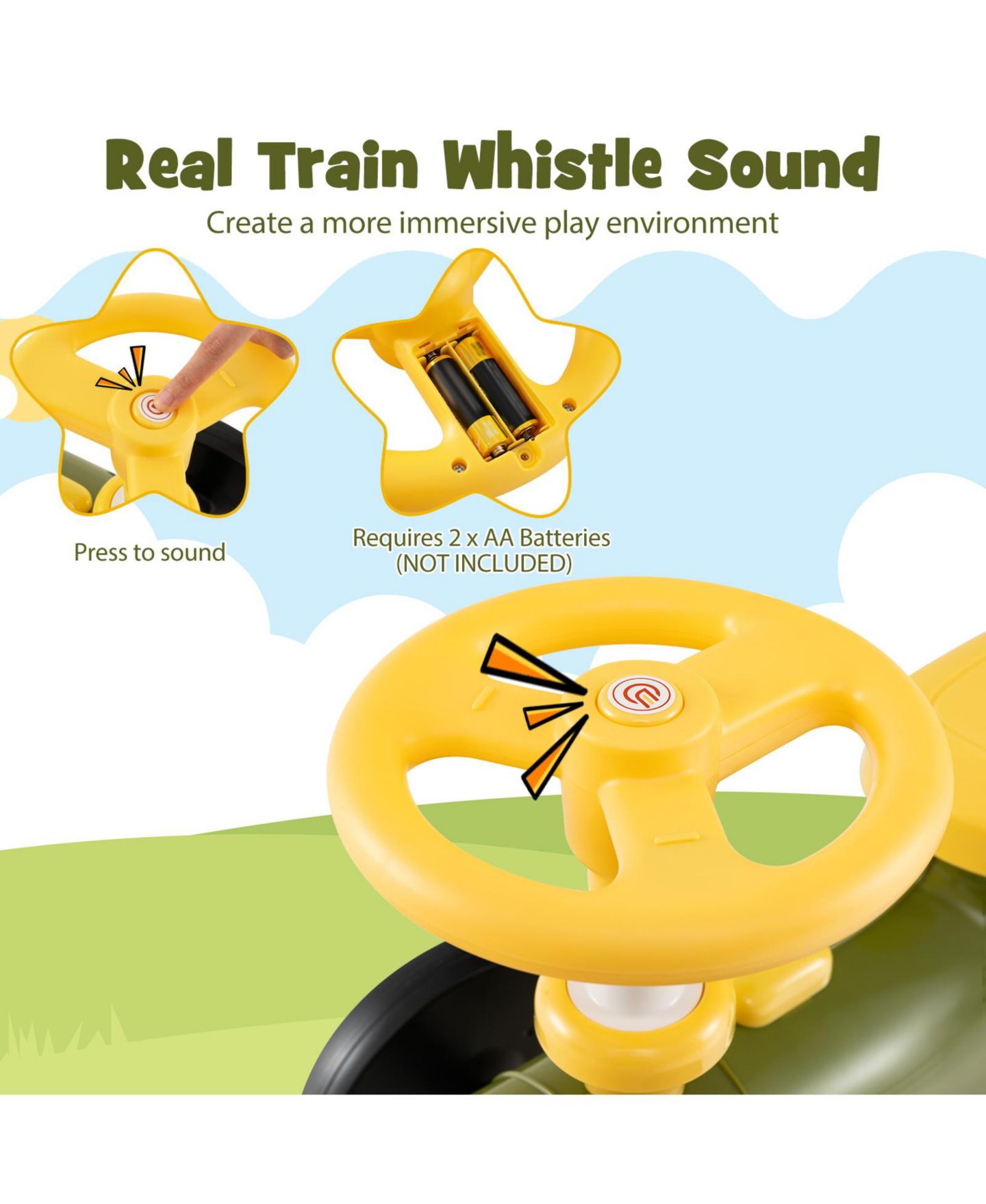 Детская игрушка HONGGE Ride-On Train with Whistle Sound and Under-Seat Storage, Ages 19-36 Months, цвет: Зелёный — фото 3
