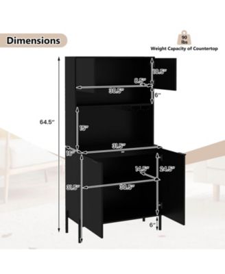 64.5” Kitchen Pantry Cabinet with Charging Station Wine Glass Rack Adjustable Shelf